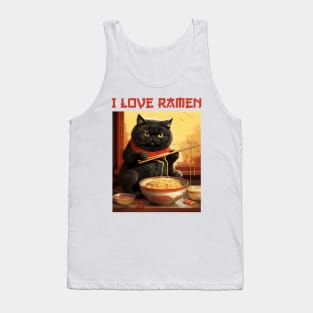 Quirky Chubby Kitty Cat Eating Ramen - I Love Ramen Tank Top